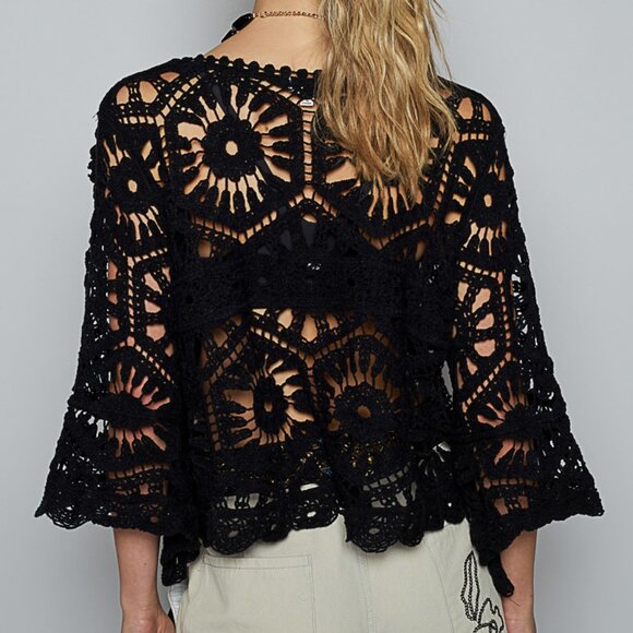 NWOT POL One Size Elegant Black Crochet Sweater - Picture 4 of 7